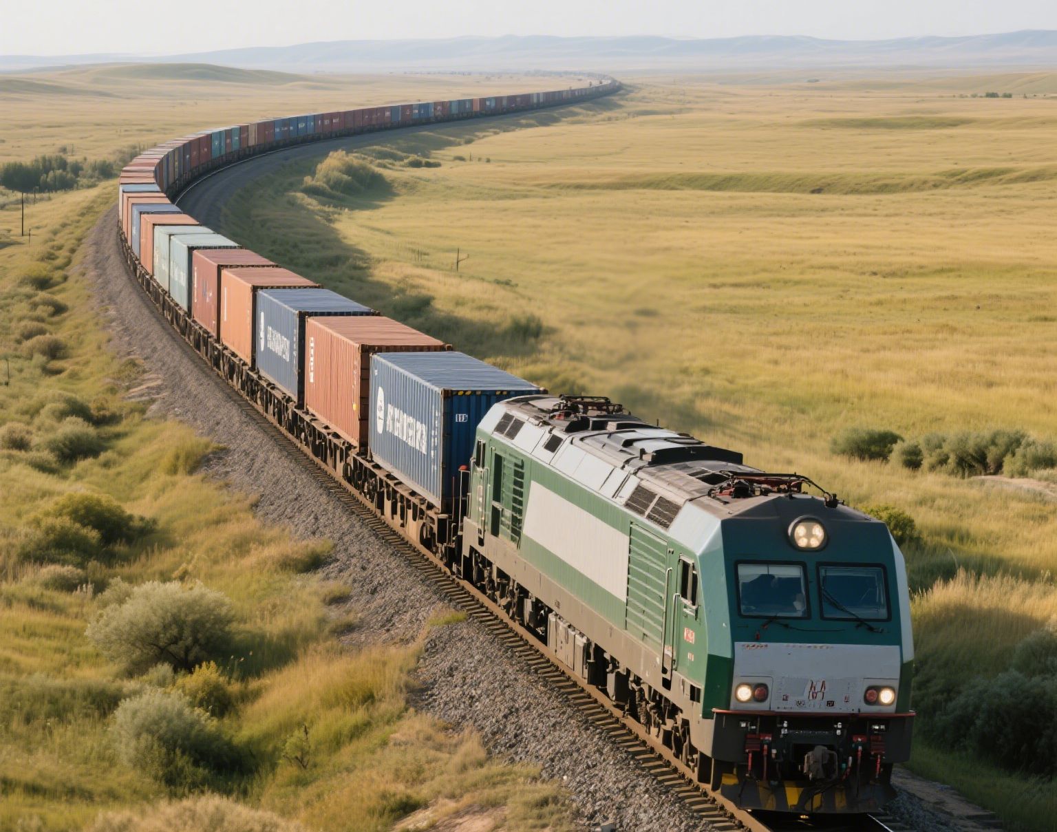 China-Europe Railway Express freight train transporting containers between China and Europe via Kazakhstan The China-Europe Railway Express offers a stable 20-30 day transit time, making it ideal for high-value goods affected by US tariffs. (Image: China-Europe Railway freight train in Kazakhstan)”
