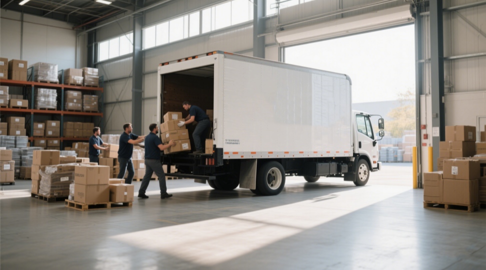 Warehouse team consolidating palletized goods for LTL groupage transport from China to Russia and Central Asia, reducing LTL pallet shipping costs.