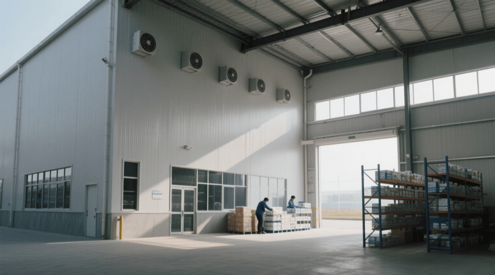 Inside a Modern Medicine Warehouse: cGMP-Compliant Drug Storage Workers scanning temperature-sensitive medicines in climate-controlled pharmaceutical storage facility, showcasing real-time IoT monitoring systems for vaccine safety