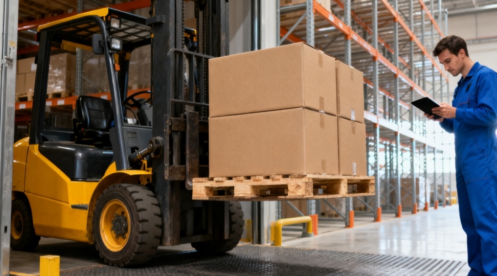 Consignee receiving and inspection Consignee receiving and inspecting cargo at a warehouse dock after international shipment