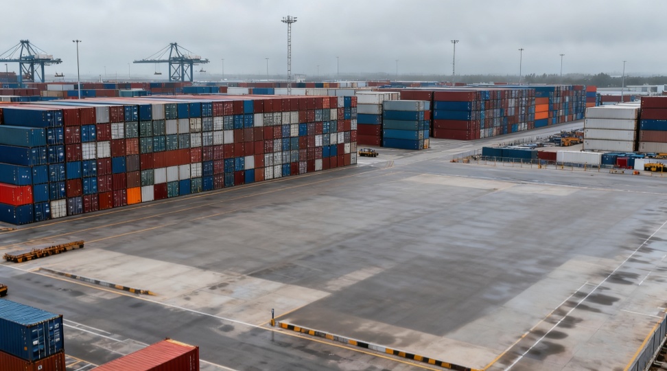 Cargo containers neatly stacked at the terminal, showing DR Trans&rsquo;s efficient LCL shipping operations between China and Australia with cold chain capabilities.