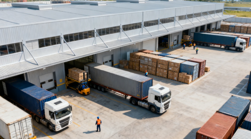 Temperature-controlled LCL shipping scene showing refrigerated container and secure handling by forwarding staff