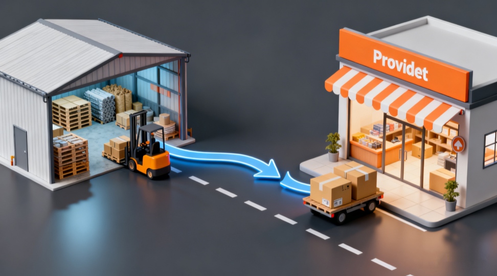 Vendor vs Supplier - supply chain visual showing supplier warehouse and vendor shipping