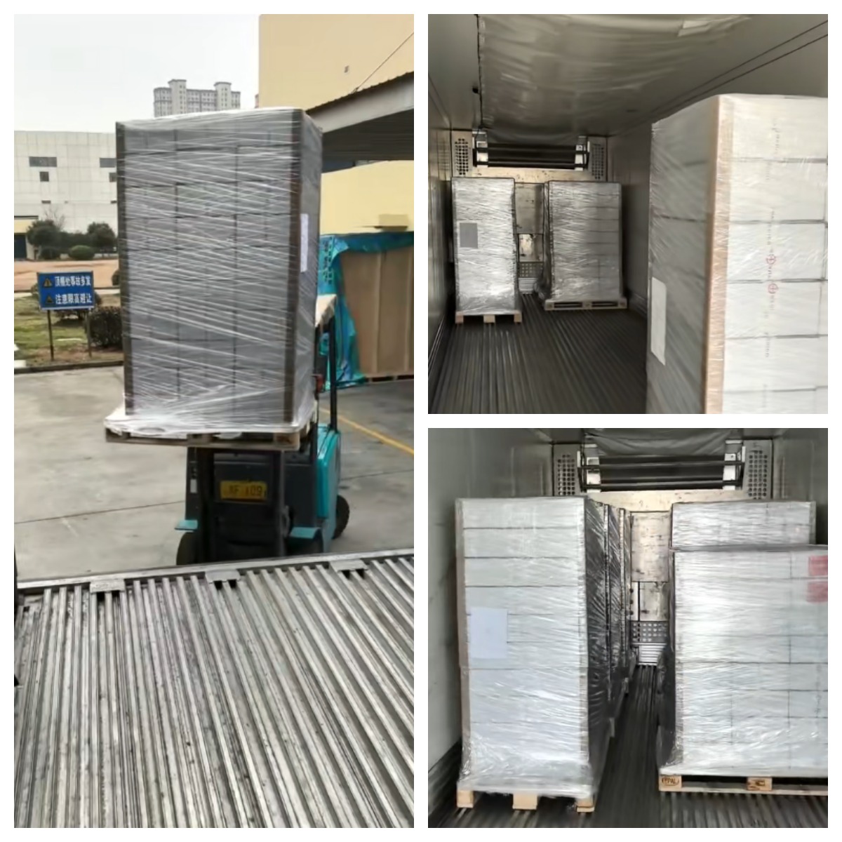 Receiving manager checking temperature data logs after refrigerated truck transport to Moscow