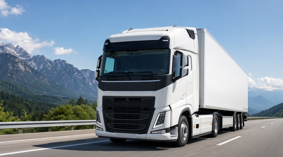 Close-up of refrigerated truck trailer with cooling unit - temperature-controlled road freight for sensitive cargo